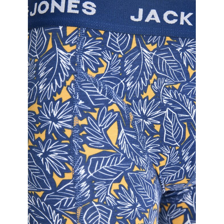 Jack & Jones Junior Jack & Jones Junior Jongens Boxershorts Trunks JACKEVIN 3-Pack Gestreept/Bladeren Print Donkerblauw
