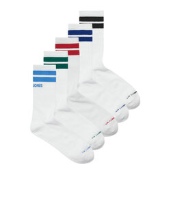 Jack & Jones Junior Boys Sports Socks JACDANNY Tennis Socks 5-Pack White Striped