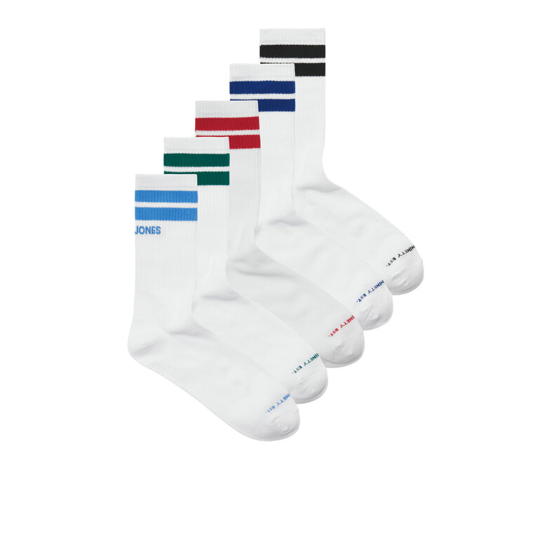 Jack & Jones Junior Jack & Jones Junior Jongens Sportsokken JACDANNY Tennissokken 5-Pack Wit Gestreept