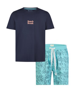 Phil & Co Heren Shortama Korte Pyjama Set Blauw Gebloemd