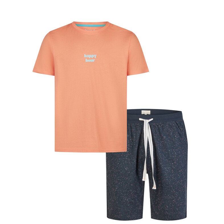 Phil & Co Phil & Co Men's Short Pajama Short Pajama Set Orange/Dark Blue Dotted