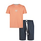 Phil & Co Phil & Co Heren Shortama Korte Pyjama Set Oranje/Donkerblauw Gemêleerd
