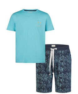 Phil & Co Heren Shortama Korte Pyjama Set Lichtblauw/Donkerblauw Gebloemd