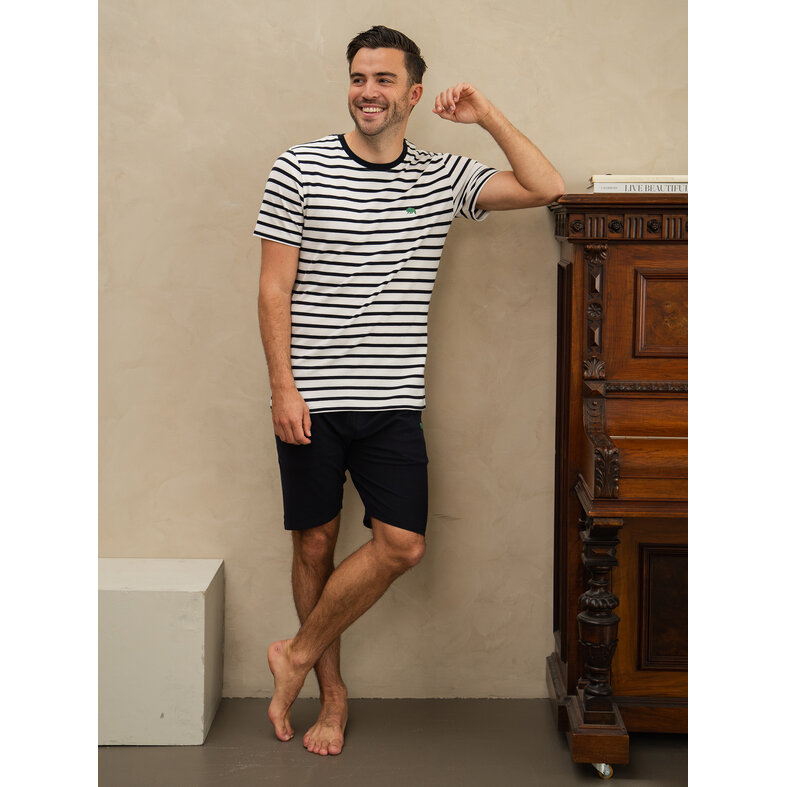 Phil & Co Phil & Co Men's Short Pajama Short Pajama Set Cream/Dark Blue Striped