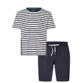 Phil & Co Phil & Co Heren Shortama Korte Pyjama Set Crème/Donkerblauw Gestreept