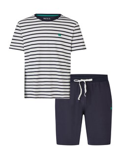 Phil & Co Heren Shortama Korte Pyjama Set Crème/Donkerblauw Gestreept