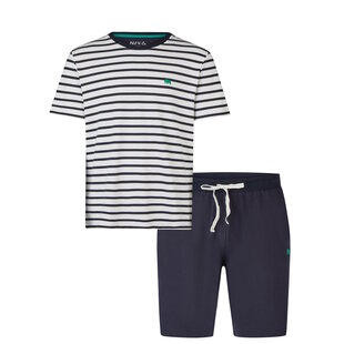 Phil & Co Heren Shortama Korte Pyjama Set Crème/Donkerblauw Gestreept