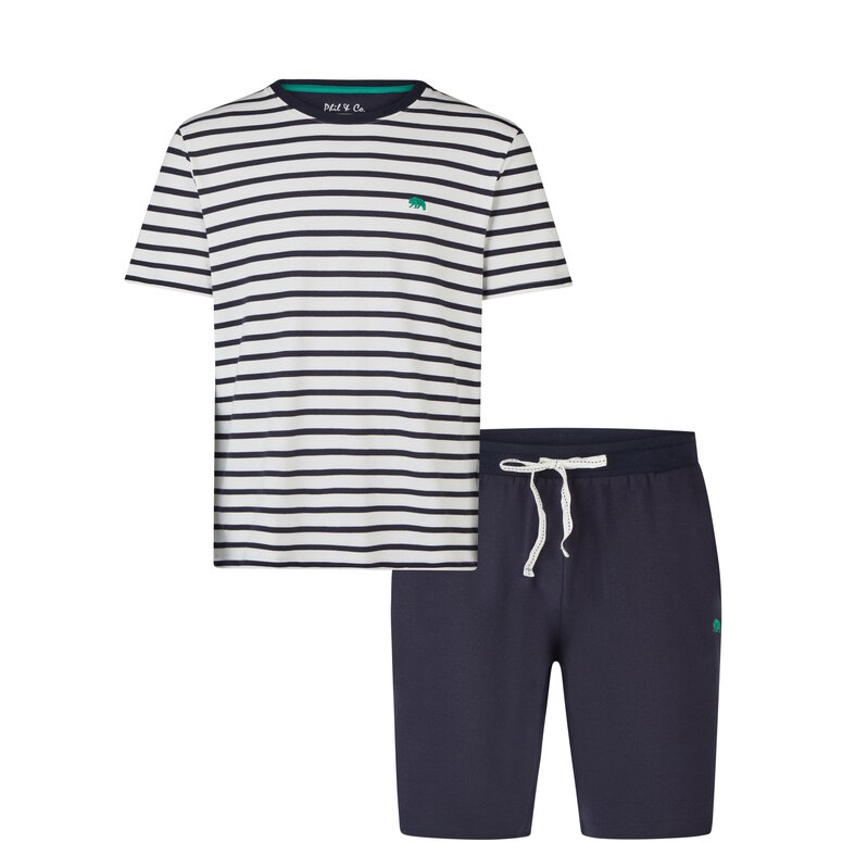 Phil & Co Phil & Co Men's Short Pajama Short Pajama Set Cream/Dark Blue Striped