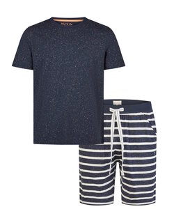 Phil & Co Heren Shortama Korte Pyjama Set Blauw Gemêleerd/Gestreept