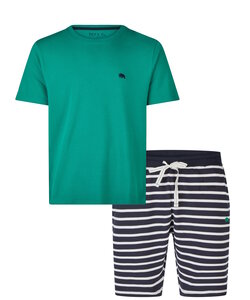 Phil & Co Heren Shortama Korte Pyjama Set Groen/Donkerblauw Gestreept