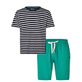 Phil & Co Phil & Co Heren Shortama Korte Pyjama Set Donkerblauw/Groen Gestreept