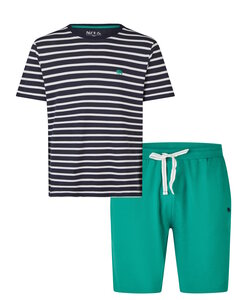 Phil & Co Heren Shortama Korte Pyjama Set Donkerblauw/Groen Gestreept