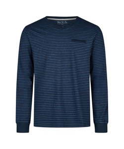 Phil & Co Heren Pyjamashirt Lange Mouw Donkerblauw/Blauw Gestreept