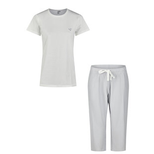 By Louise Dames Capri Pyjama Driekwart Wit/Blauw Gestreept