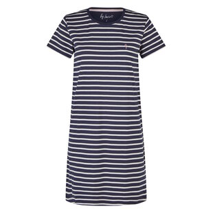 By Louise Dames Lang Nachthemd Korte Mouw Donkerblauw/Wit Gestreept