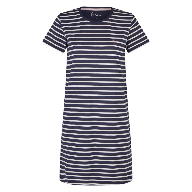 By Louise By Louise Dames Lang Nachthemd Korte Mouw Donkerblauw/Wit Gestreept