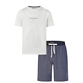 Phil & Co Phil & Co Heren Shortama Korte Pyjama Set Wit/Donkerblauw Gestreept