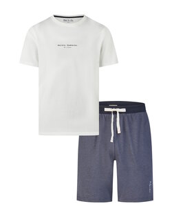 Phil & Co Men's Short Pajama Short Pajama Set White/Dark Blue Striped