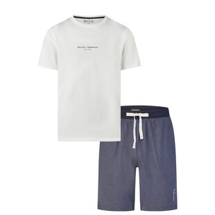 Phil & Co Heren Shortama Korte Pyjama Set Wit/Donkerblauw Gestreept