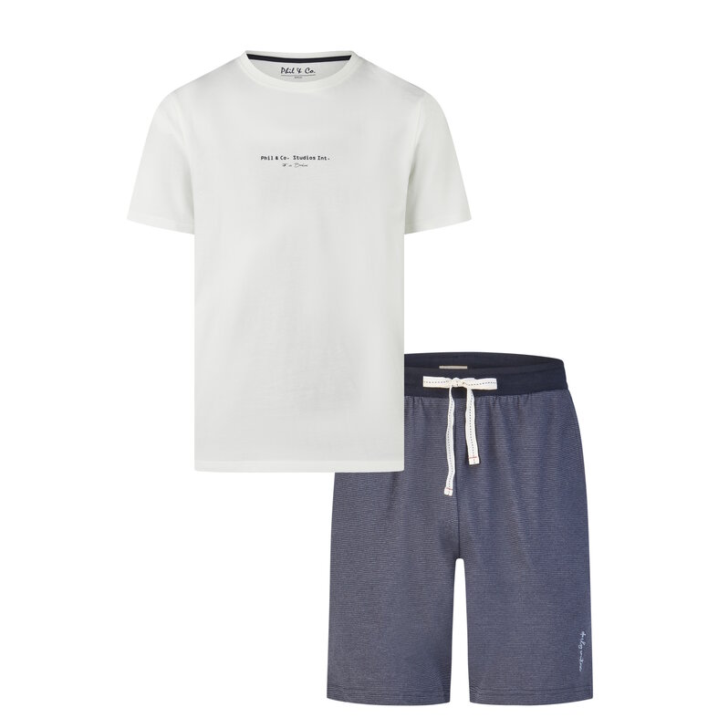 Phil & Co Phil & Co Men's Short Pajama Short Pajama Set White/Dark Blue Striped