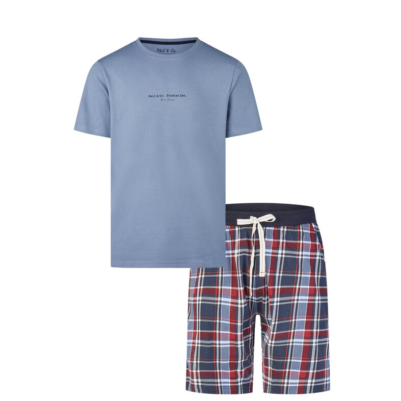 Phil & Co Phil & Co Men's Short Pants Short Pajama Set Blue/Red Checkered
