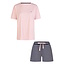 By Louise By Louise Dames Korte Pyjama Set Shortama Roze/Donkerblauw