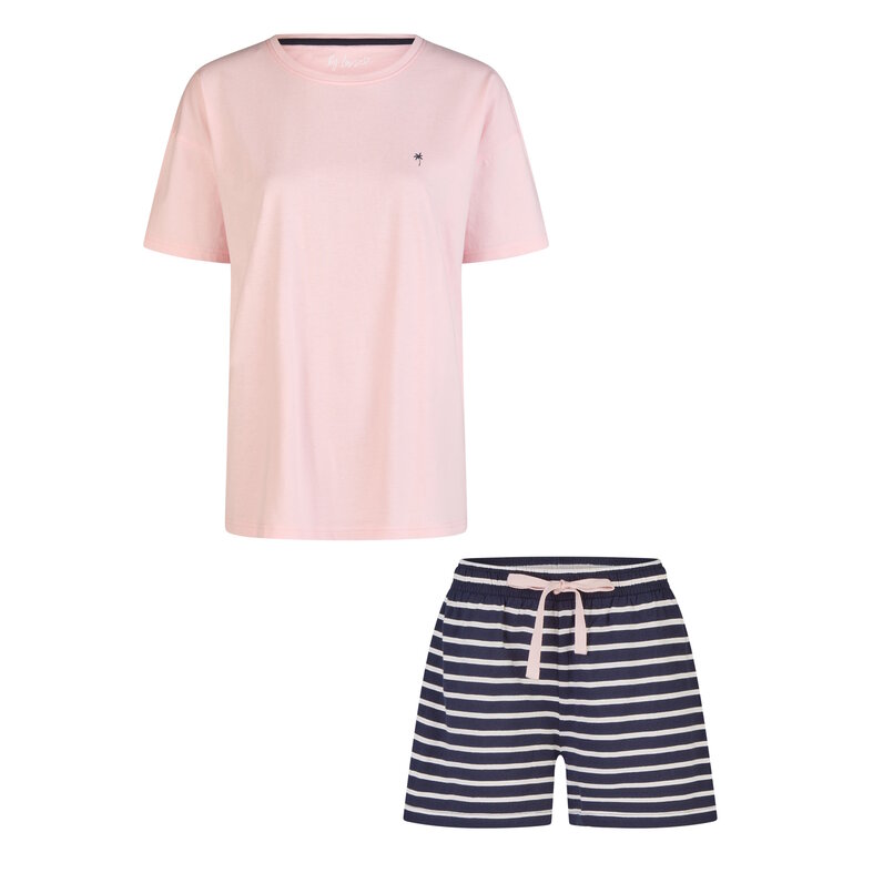 By Louise By Louise Dames Korte Pyjama Set Shortama Roze/Donkerblauw