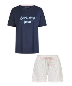 By Louise Women's Short Pajama Set Shortama Dark Blue/Pink