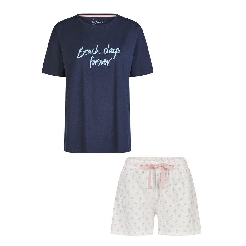 By Louise By Louise Women's Short Pajama Set Shortama Dark Blue/Pink