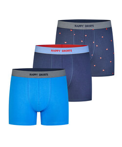 Happy Shorts Men's Boxer Shorts Hearts 3-Pack Blue