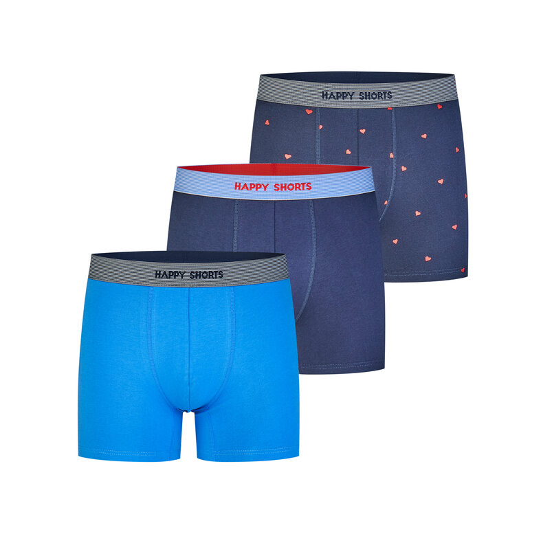 Happy Shorts Happy Shorts Heren Boxershort Hartjes 3-Pack Blauw