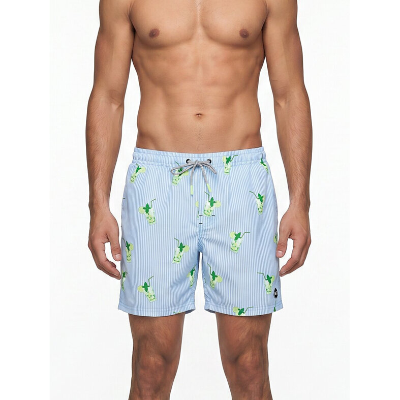 Happy Shorts Happy Shorts Heren Zwemshort Mojito Print/Lichtblauw Gestreept