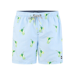 Happy Shorts Heren Zwemshort Mojito Print/Lichtblauw Gestreept