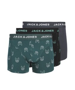 Jack & Jones Men's Boxer Shorts Trunks JACDENIM Dog Print 3-Pack Green/Dark Blue