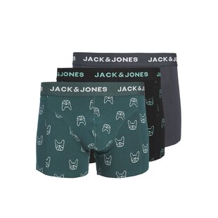 Jack & Jones Heren Boxershorts Trunks JACDENIM Hond Print 3-Pack Groen/Donkerblauw