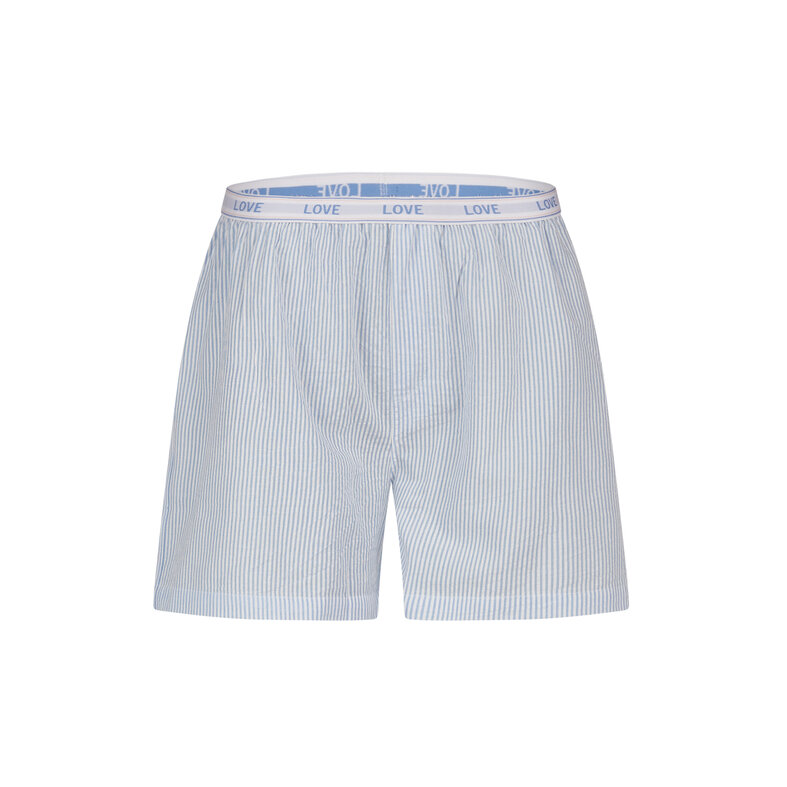 By Louise By Louise Dames Pyjama Set Shortama Blouse Lange Mouw Lichtblauw Gestreept Seersucker
