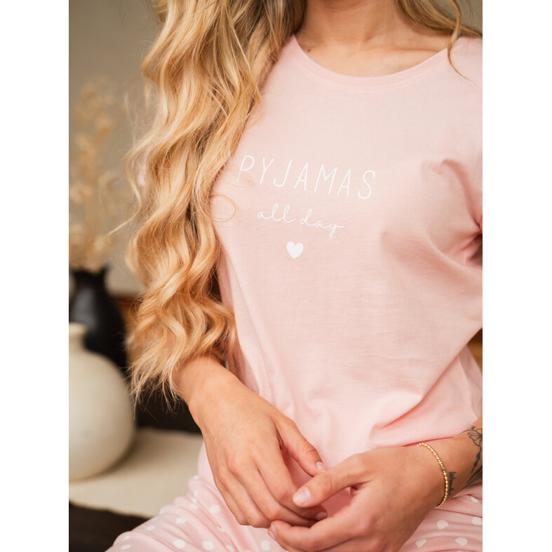 By Louise By Louise Dames Shortama Korte Pyjama Set Roze Gestipt