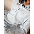 By Louise By Louise Dames Pyjama Set Shortama Blouse Lange Mouw Lichtblauw Gestreept Seersucker