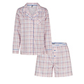 By Louise By Louise Dames Pyjama Set Shortama Blouse Lange Mouw Roze Geruit