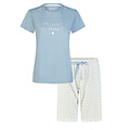 By Louise By Louise Dames Shortama Korte Pyjama Set Blauw/Wit Gebloemd