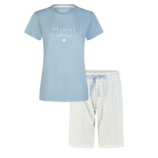 By Louise Dames Shortama Korte Pyjama Set Blauw/Wit Gebloemd