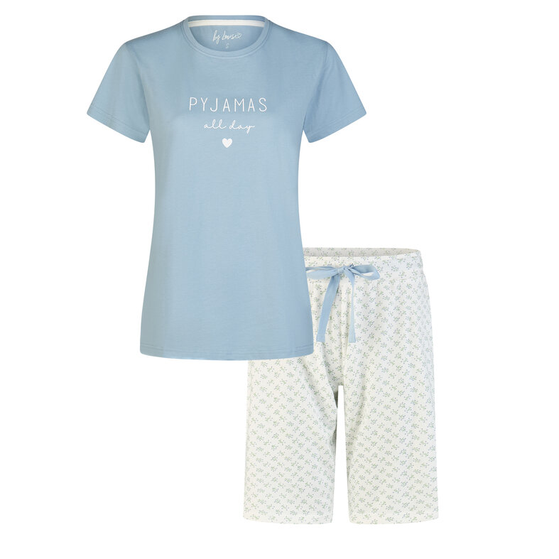 By Louise By Louise Dames Shortama Korte Pyjama Set Blauw/Wit Gebloemd