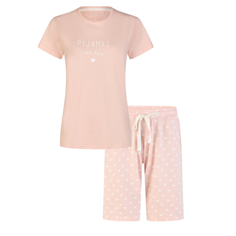 By Louise By Louise Dames Shortama Korte Pyjama Set Roze Gestipt