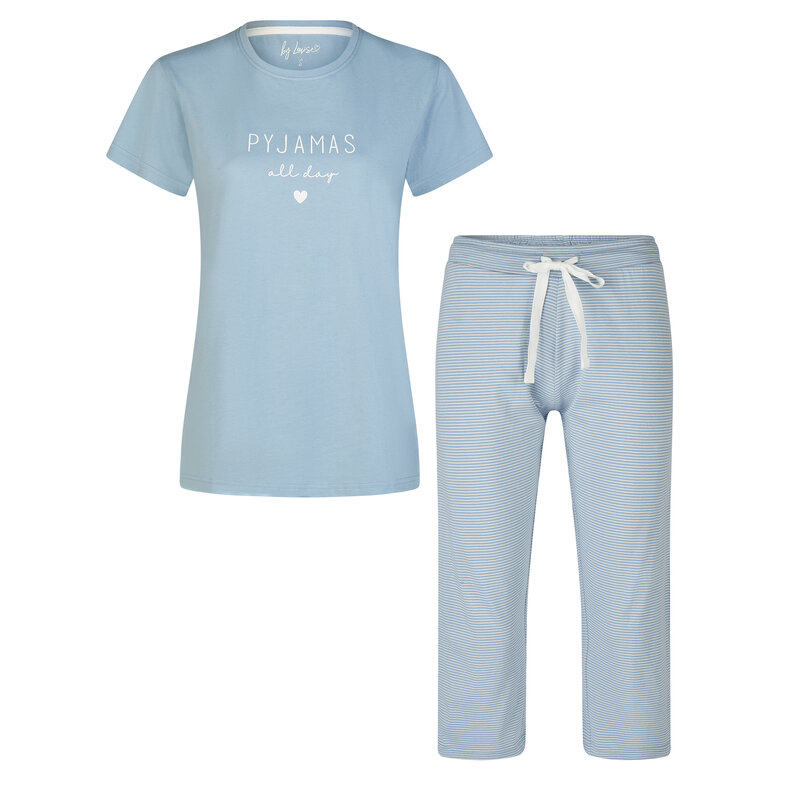 By Louise By Louise Dames Capri Pyjama Set Driekwart Broek Blauw Gestreept