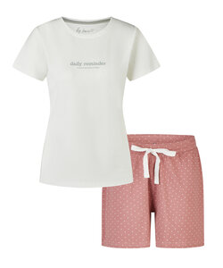 By Louise Ladies Short Pajama Set Shortama White/Old Pink Dotted