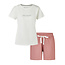 By Louise By Louise Dames Korte Pyjama Set Shortama Wit/Oudroze Gestipt