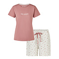 By Louise By Louise Dames Korte Pyjama Set Shortama Oudroze/Wit Gebloemd