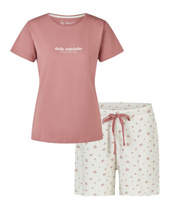 By Louise Ladies Short Pajama Set Shortama Old Pink/White Floral