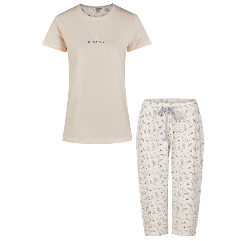 By Louise By Louise Dames Capri Pyjama Driekwart Oranje/Wit Gebloemd
