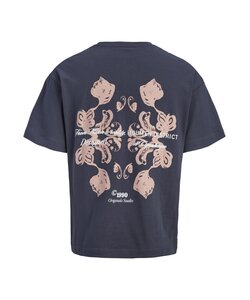 Jack & Jones Men's Backprint T-Shirt JORMONTAUK Dark Gray-Blue/Dusty Pink Print